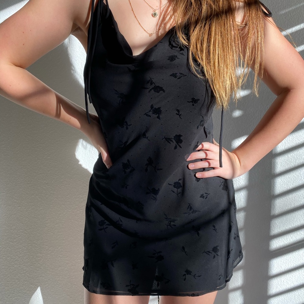 skylar&Madison Adjustable Black Cowl Mini Skip Dress